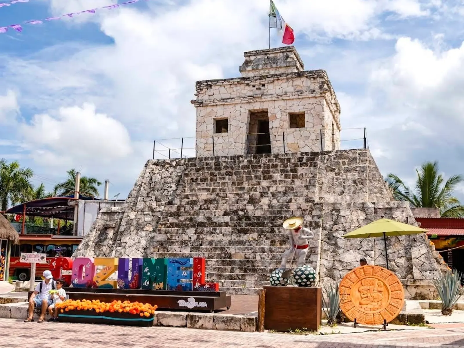 Mayan Plaza and Cozumel pyramid landmark near a cruise meeting point